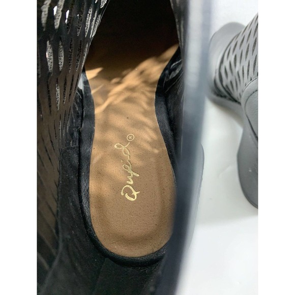 Qupid Ankle Boots Womens Sz 6 Chunky Heel Black Cage Cut Booties - Picture 9 of 10